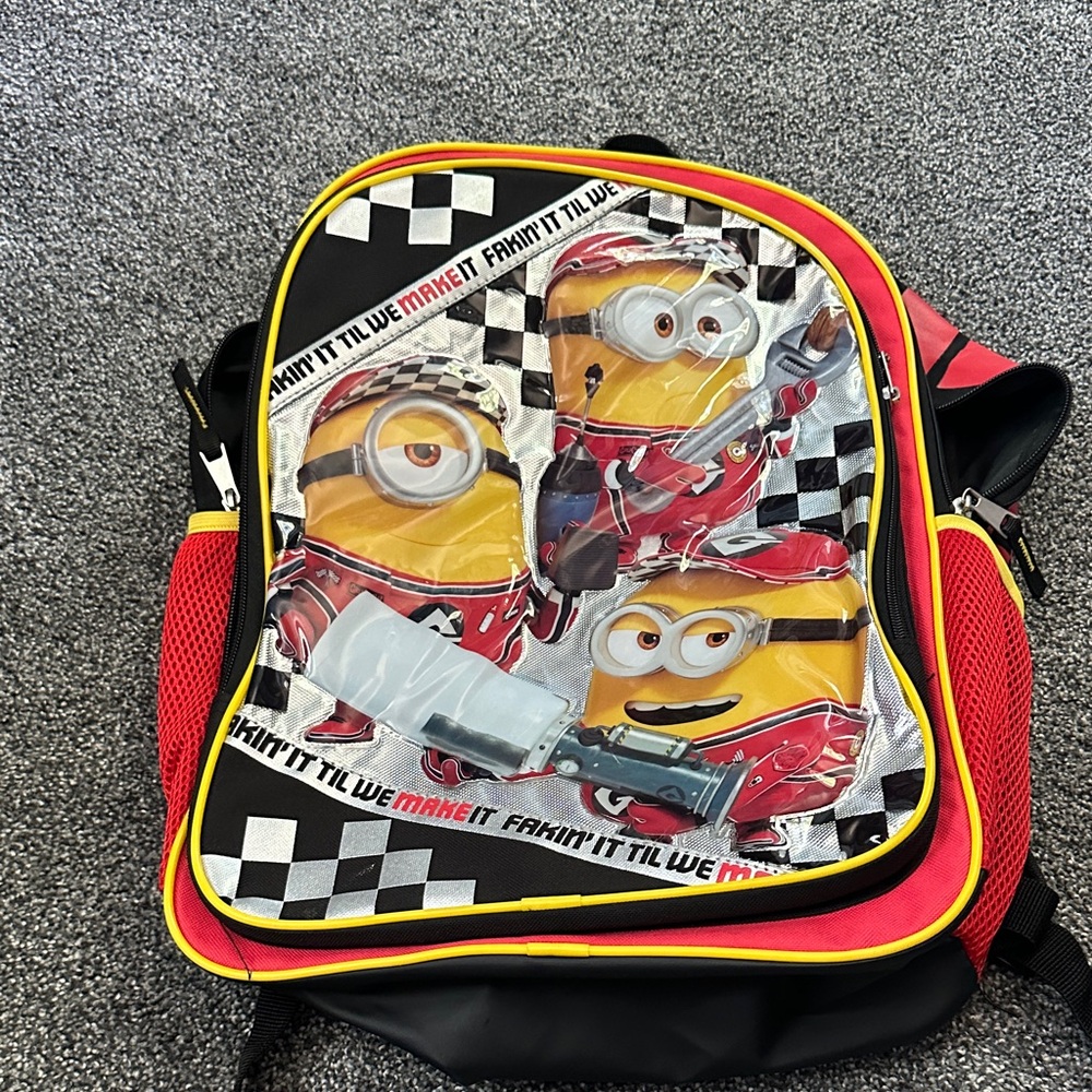 Minions Racing Adventure Kids Backpack - Black and Red EUC